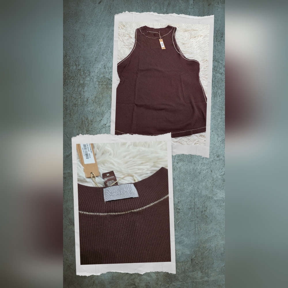 SKIMS Cotton Rib Mock Neck Tank In Chocolate 4X NWT